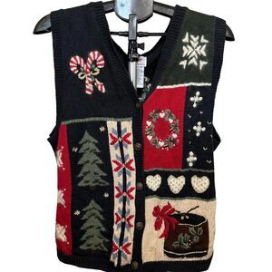 Nut Cracker Vintage Christmas Vest Patchwork & Embroidered Size L Ugly Sweater